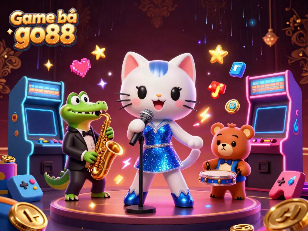 Play exciting Game bài go88 with colorful characters and vibrant casino elements in this 3D illustration.