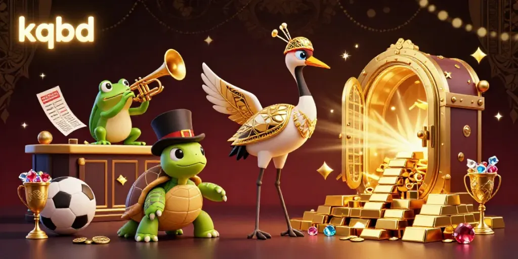 KQBD sports betting scene with vibrant characters and dynamic elements, showcasing betting slips and trophies.