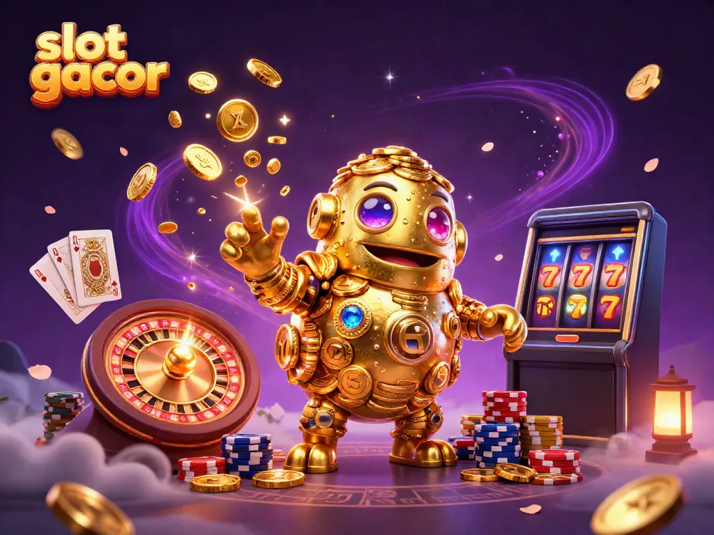 Experience winning excitement with slot gacor, featuring a golden golem and casino treasures.