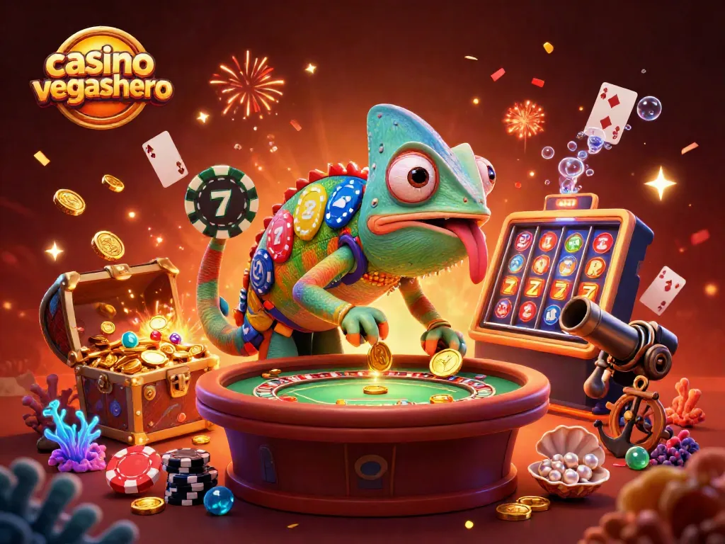 Join the excitement at casino vegashero with vibrant slots, jackpot thrills, and a colorful chameleon host.